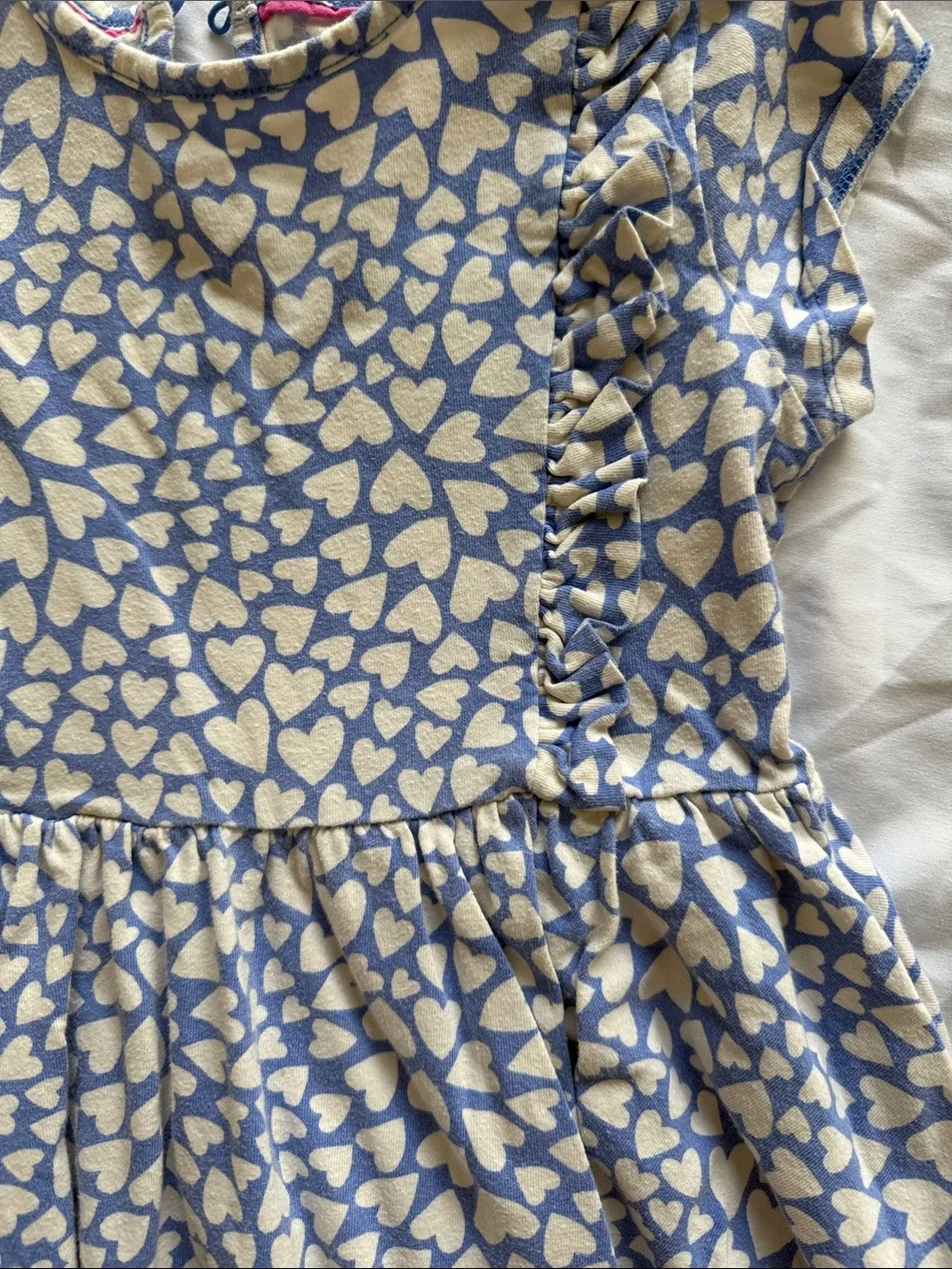 Mini Boden Blue Dress with Cream Heart Print